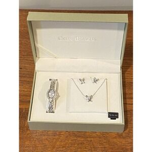 Cote d' Azur Women's Silver Tone Jewelry Set: Watch, 16-18" Necklace, Earrings